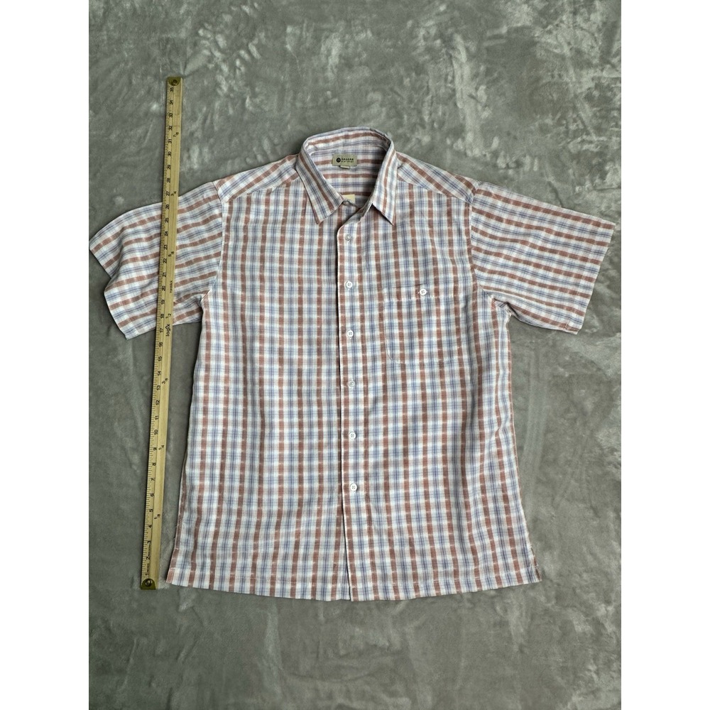 Haggar Shirt Mens Medium Plaid Short Sleeve Button Down Cotton‎ Blend